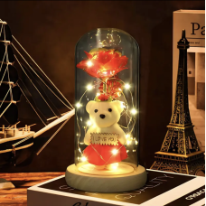 Rose of Love: Romantic Set with Glass Dome and "I LOVE YOU" Bear